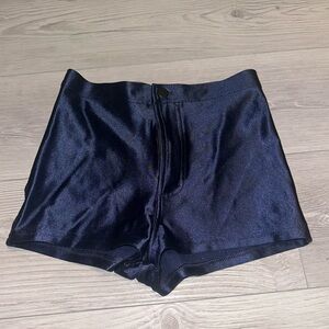 American Apparel High Waist Navy Blue Satin Hot Pants Shorts Pockets, Size S